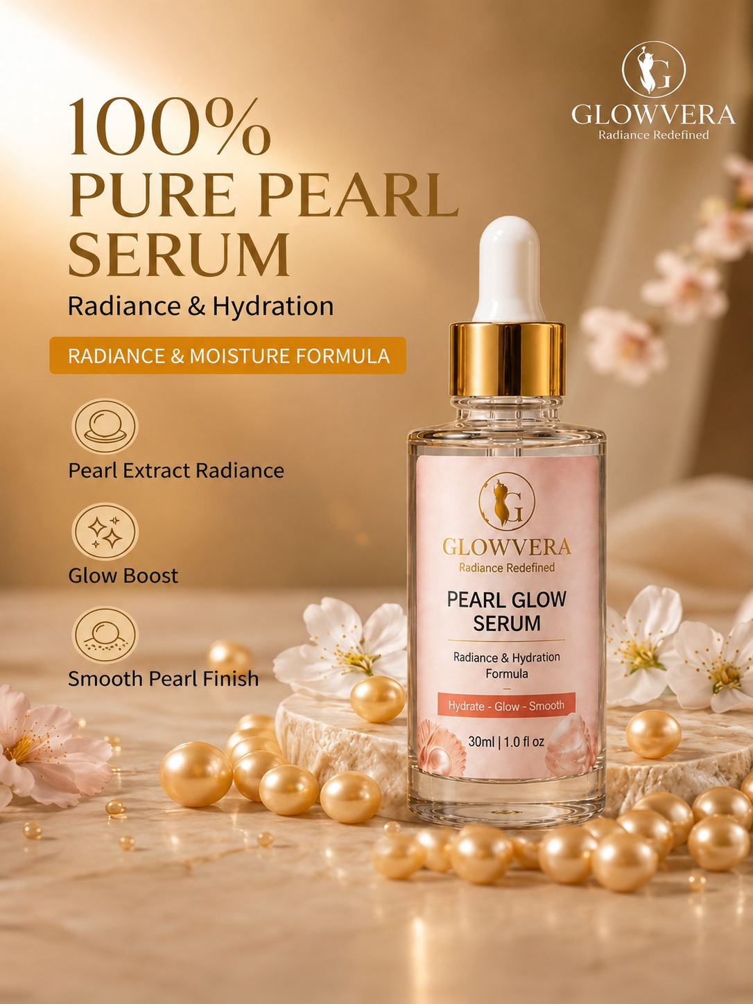 GlowVera Pearl Glow Serum – Hydrating & Radiance Enhancing Formula (30ml)