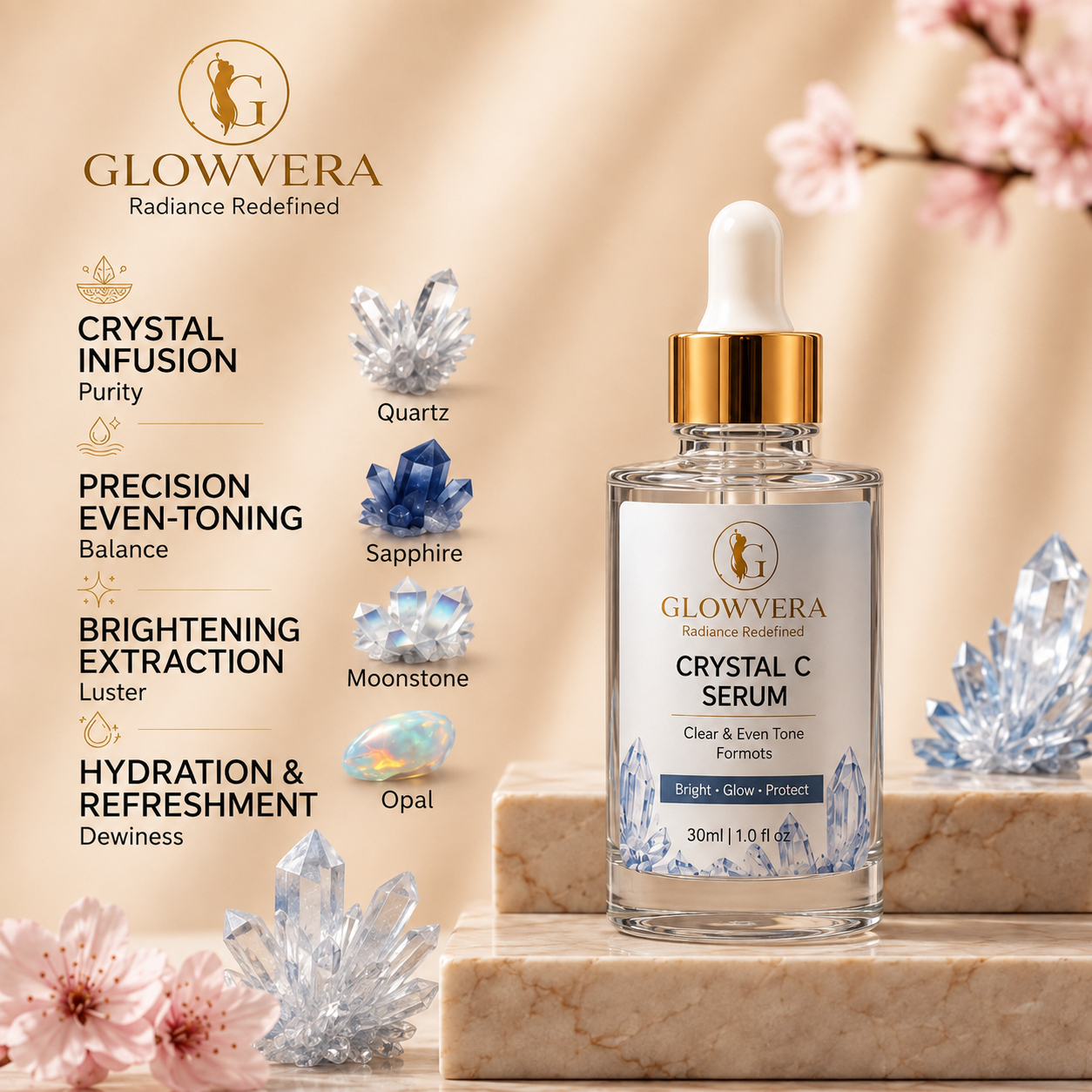 GlowVera Crystal C Serum – Clear & Even Tone Formula (30ml)