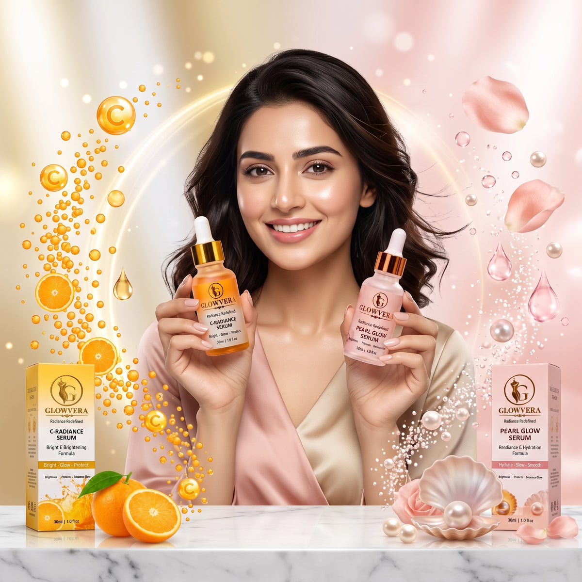 GlowVera Pearl Glow Serum and GlowVera 10% Vitamin C Serum – Brightening & Radiance Formula – Hydrating & Radiance Enhancing Formula (30ml)