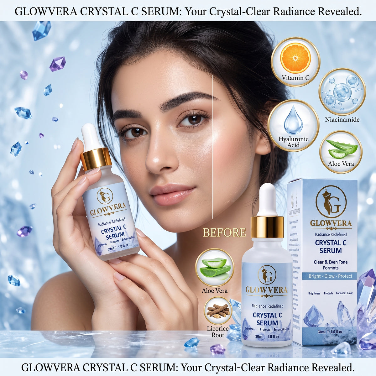 GlowVera Crystal C Serum – Clear & Even Tone Formula (30ml)
