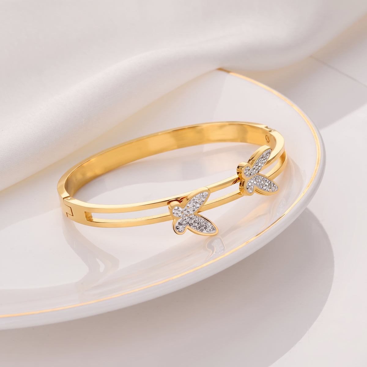 Luxury Crystal Butterfly Bangle – Gold Titanium Steel