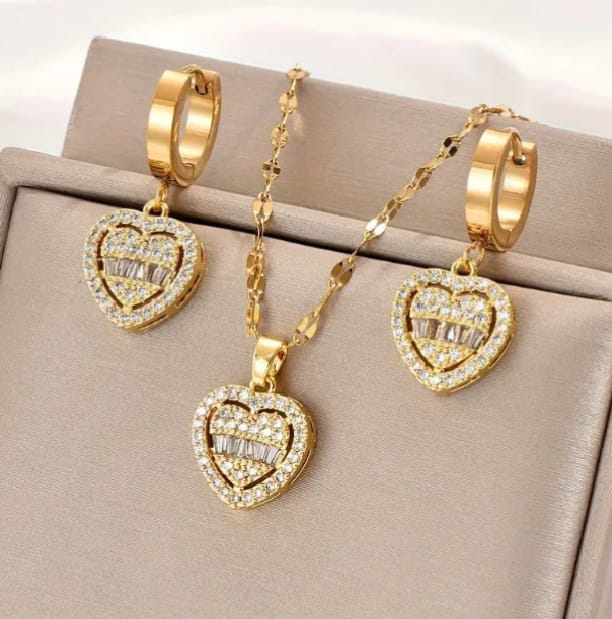 3Pcs Crystalline Heart Jewellery Set