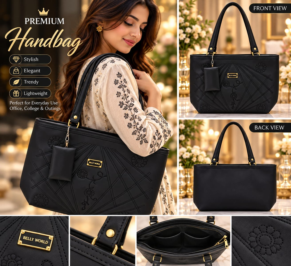 GlowVera Midnight Floral Tote Bag