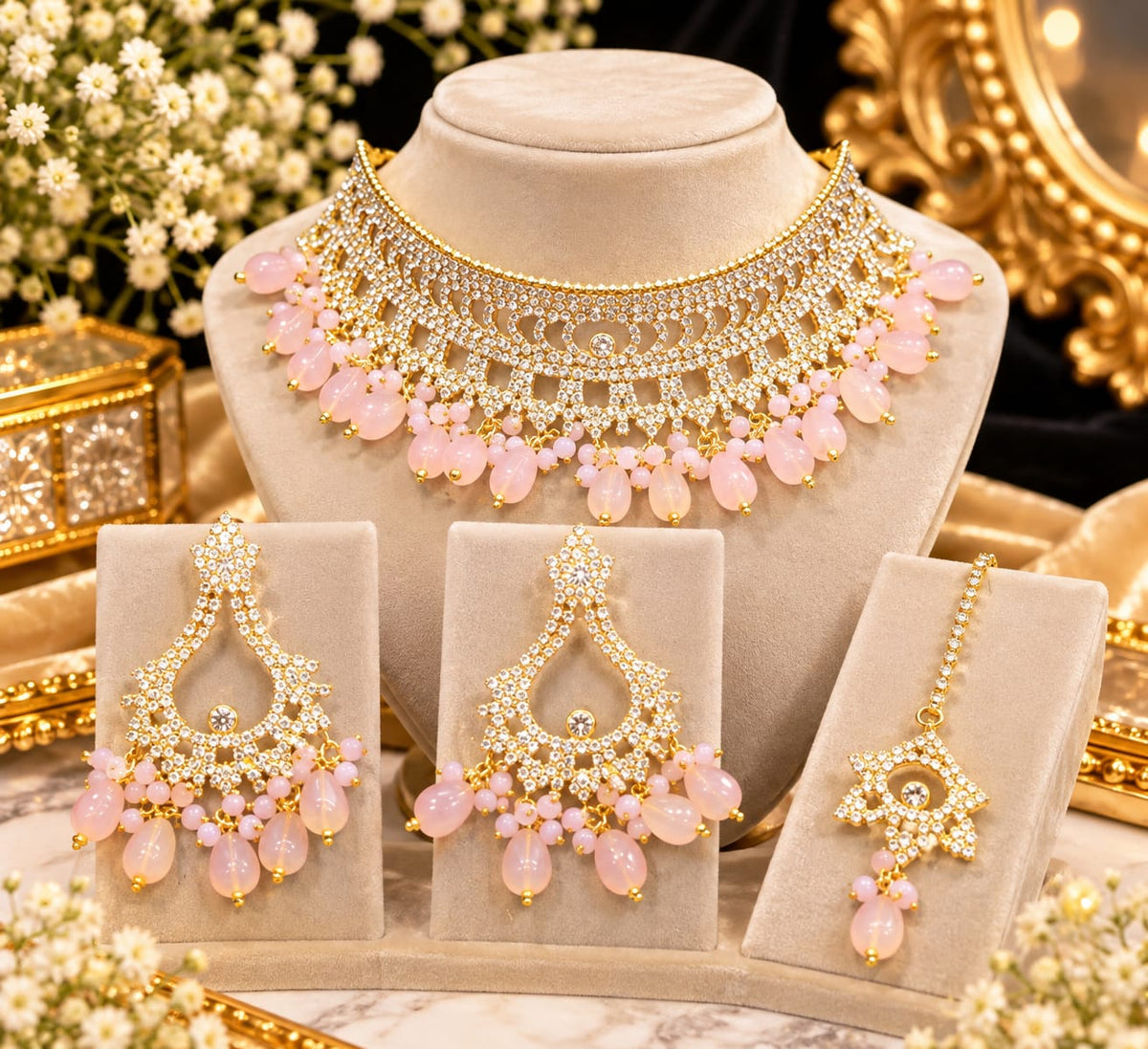 GlowVera Blush Pink Crystal Choker Set