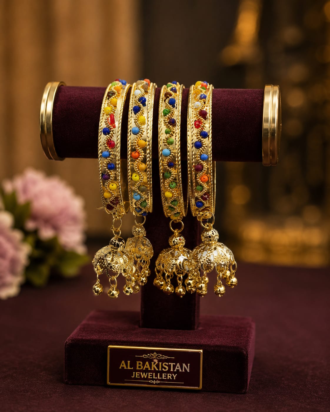 GlowVera Traditional Gold-Plated Stone Studded Designer Bangles