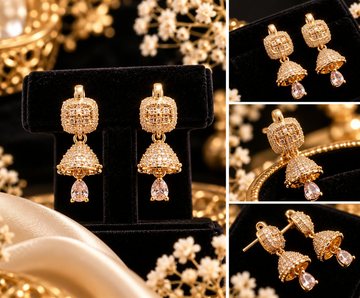 Glowvera Ruby Floral Jhumki Earrings