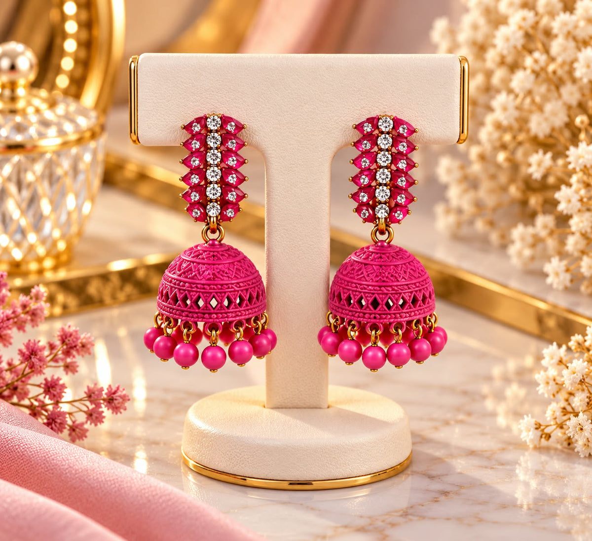Glow Vera - Crystal Beaded Traditional Jhumka Earrings