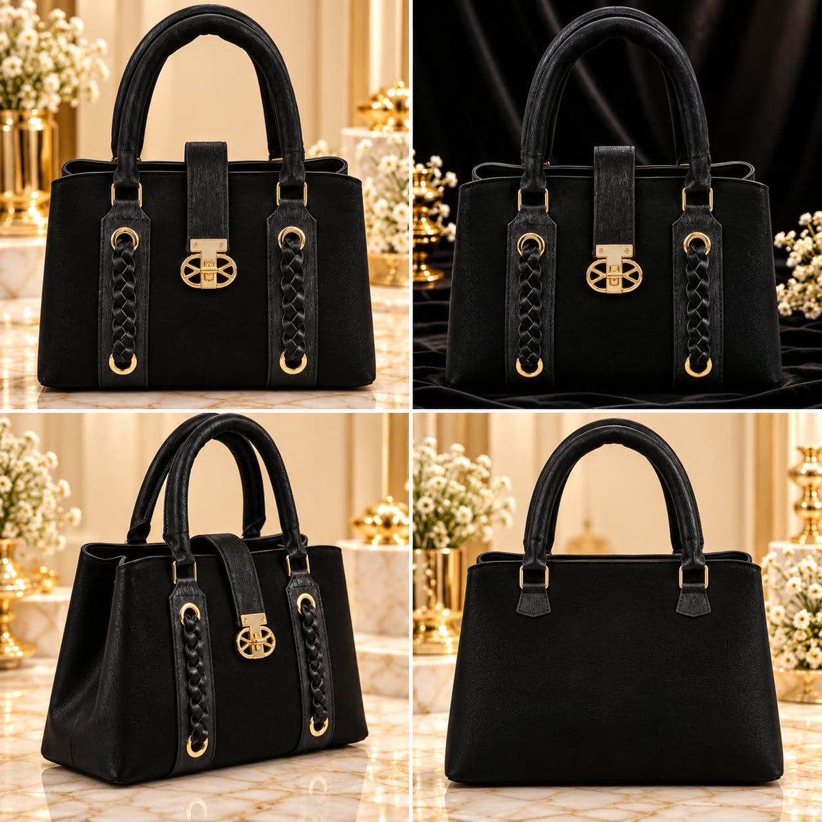 Glow Vera - Classic Braided Black Handbag