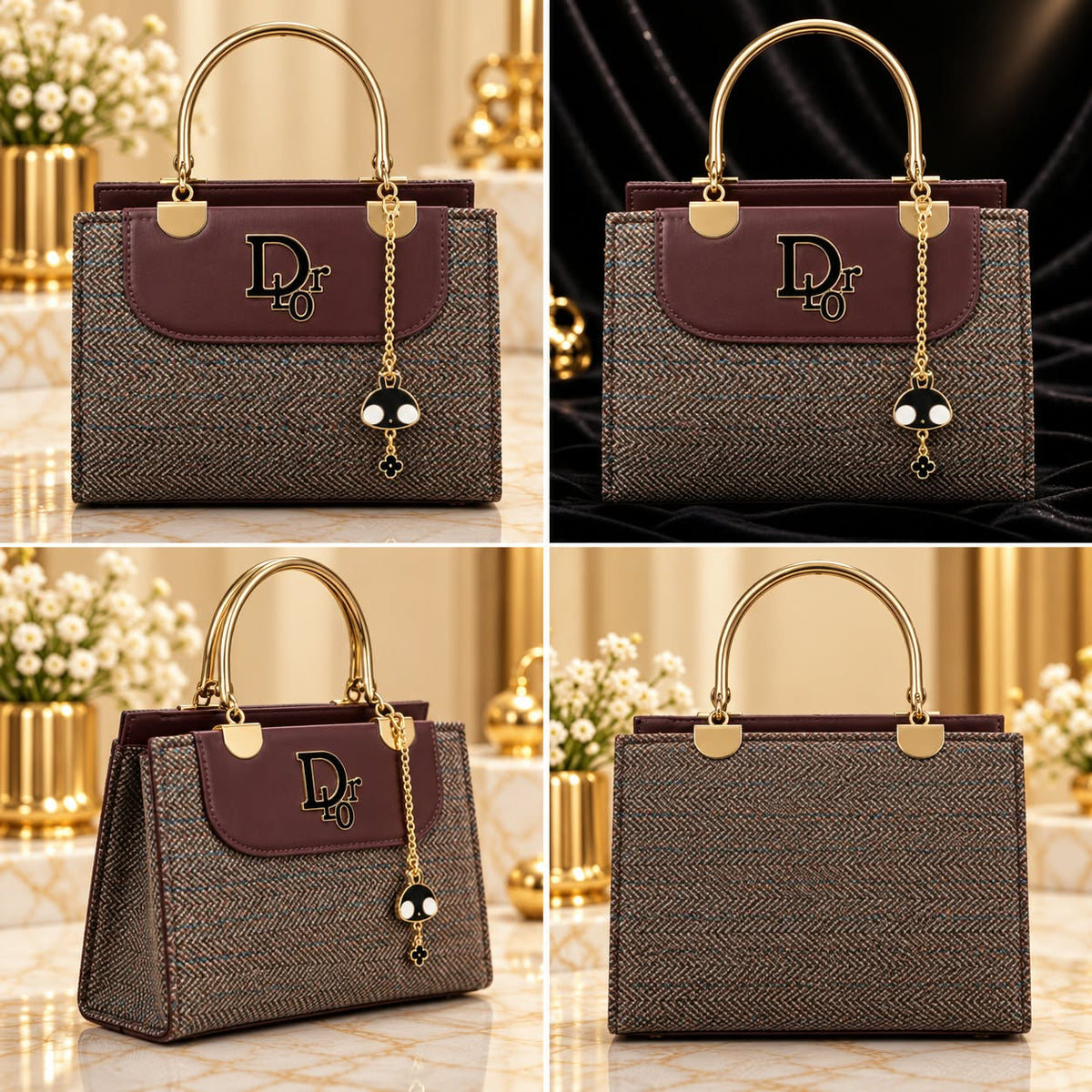 Glow Vera - Vintage Textured Metal Handle Handbag