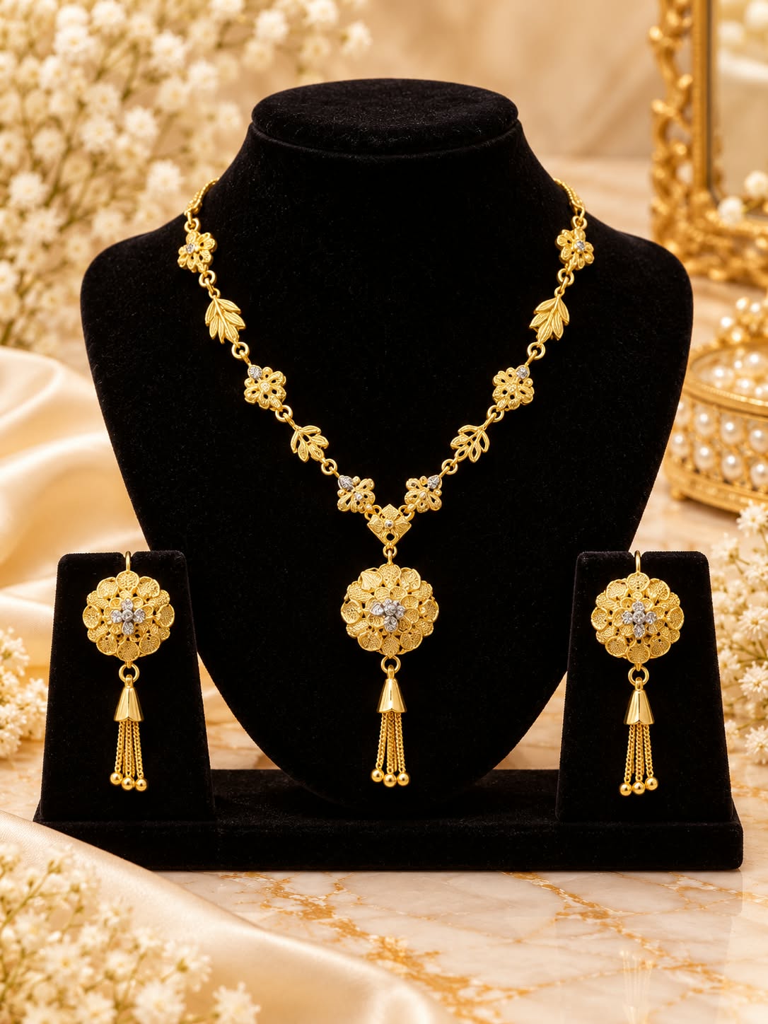 Glow Vera - Floral Gold Necklace Set
