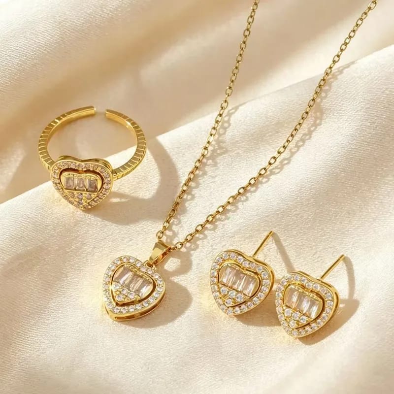 3Pcs Crystalline Heart Jewellery Set