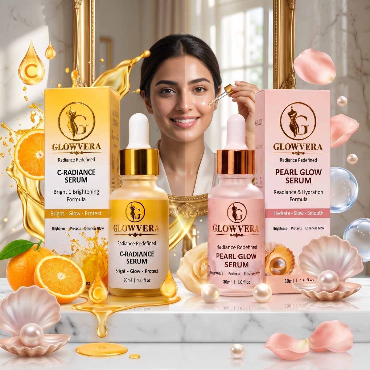 GlowVera Pearl Glow Serum and GlowVera 10% Vitamin C Serum – Brightening & Radiance Formula – Hydrating & Radiance Enhancing Formula (30ml)