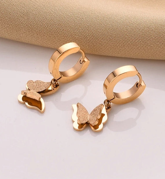 Luxury Butterfly Stud Earrings – 18K Rose Gold Titanium Steel