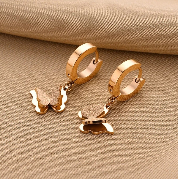 Luxury Butterfly Stud Earrings – 18K Rose Gold Titanium Steel